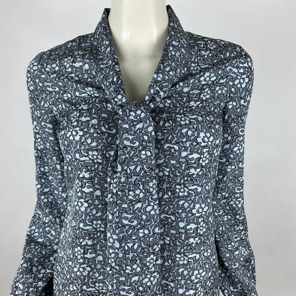 Tory Burch Silk‎ Nicki Bow Blouse Long Sleeve Button-Up Floral Top Shirt Women 0
